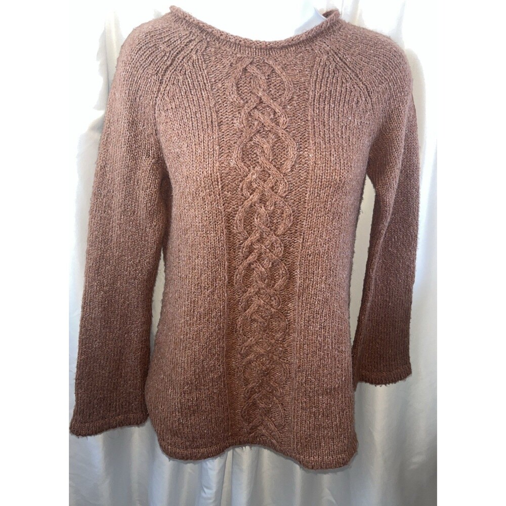 Royal Robbins Womrns Wool Blended Aran Cable Knit Sweater Orange Rustic Size S